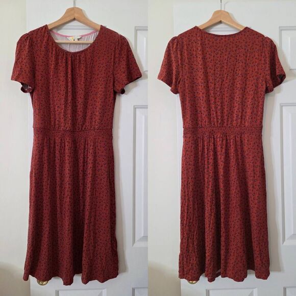 Boden Evangeline Burnt Orange Rust Floral Soft Jersey Dress - NWT - Size 6R - Picture 3 of 9